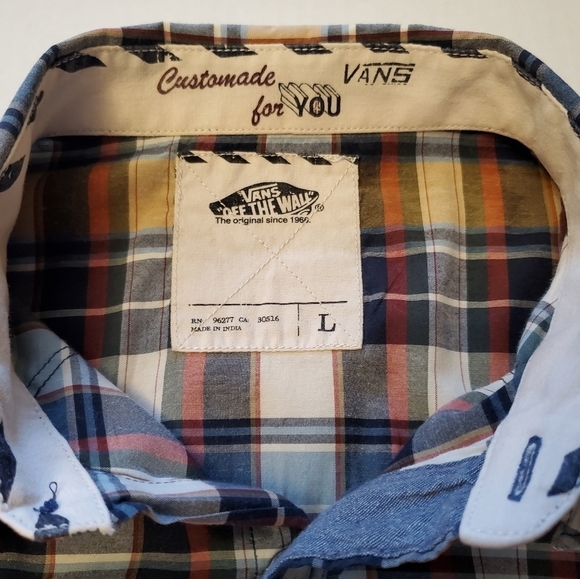 Vans Off The Wall plaid button down short sleeve mens shirt in size Large F7 - Picture 7 of 9